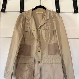 Tory Burch Beige Utility Jacket with Gold Accents